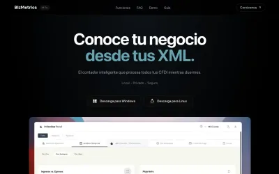 Página de presentación de BizMetrics, software de análisis fiscal