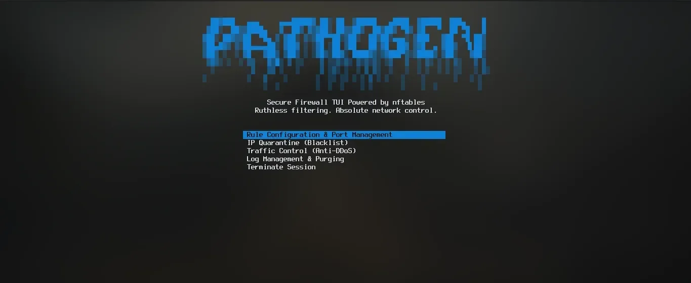 Interfaz TUI de Pathogen Firewall