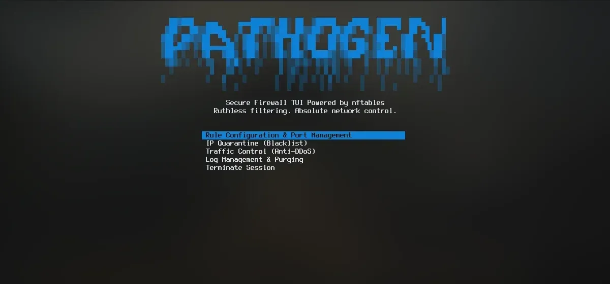 Interfaz TUI de Pathogen Firewall