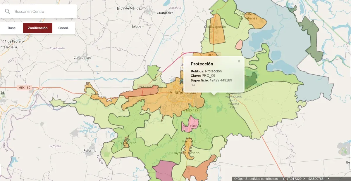 Mapa de zonificación ambiental del Ordenamiento Ecológico Local del Municipio de Centro